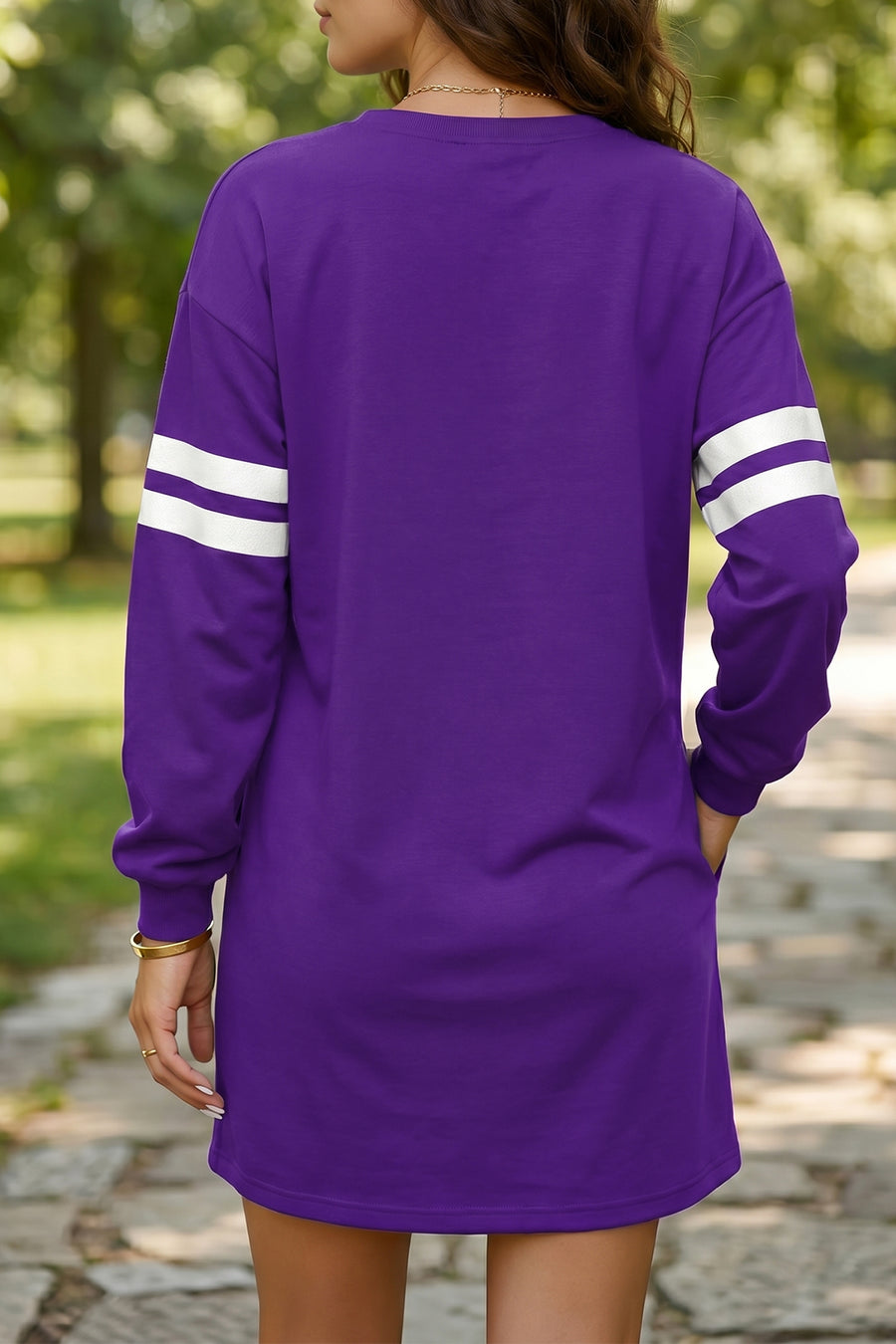 Varsity Contrast Banded Sleeve Sweatshirt Dress Mini Shift with Pockets — second colourway | Fashionfitz UK