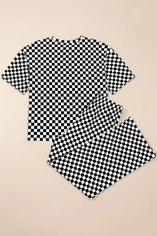 Checkered print half sleeve tee & lounge pants 2-piece loungewear set