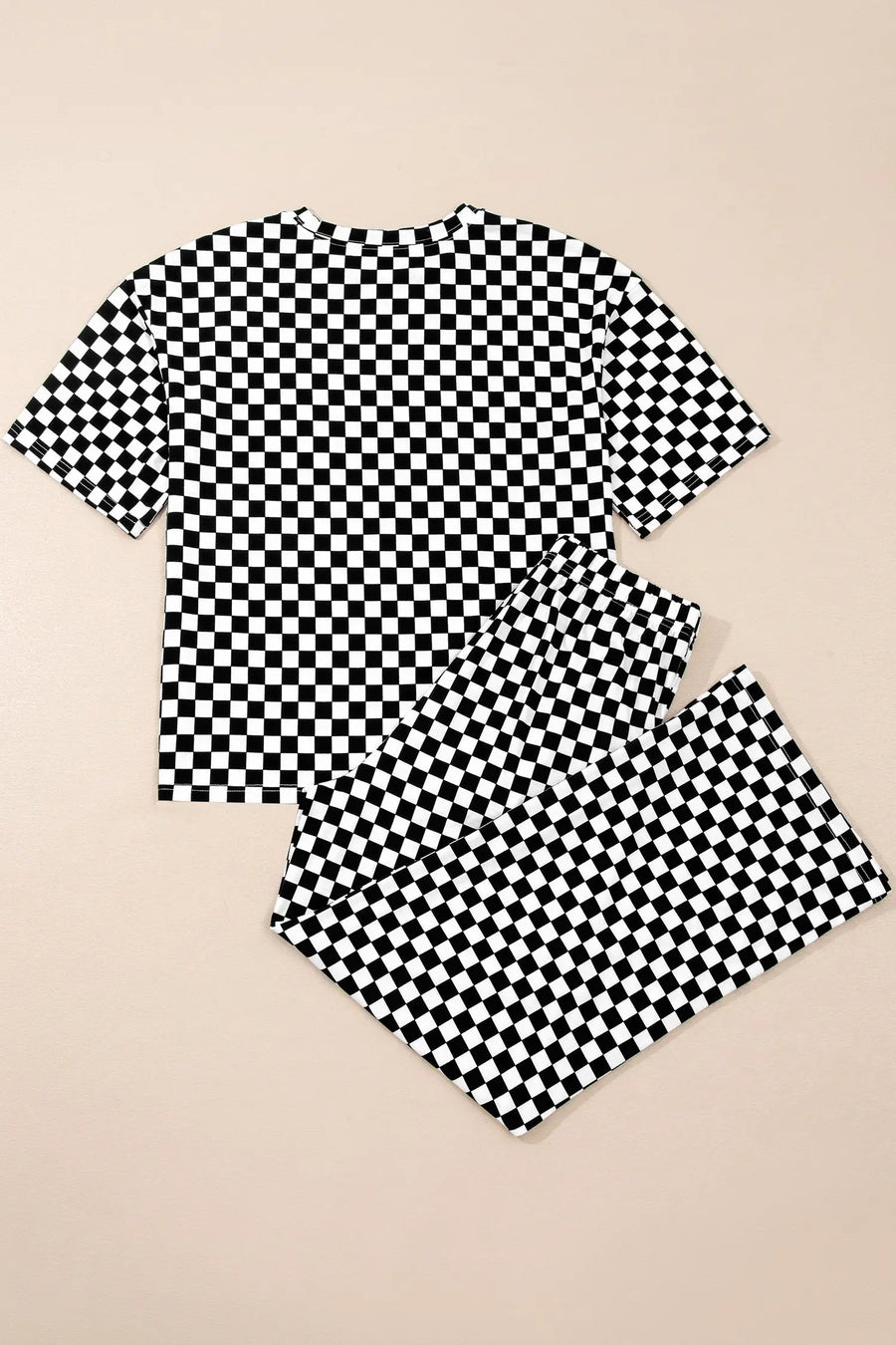 Checkered print half sleeve tee & lounge pants 2-piece loungewear set