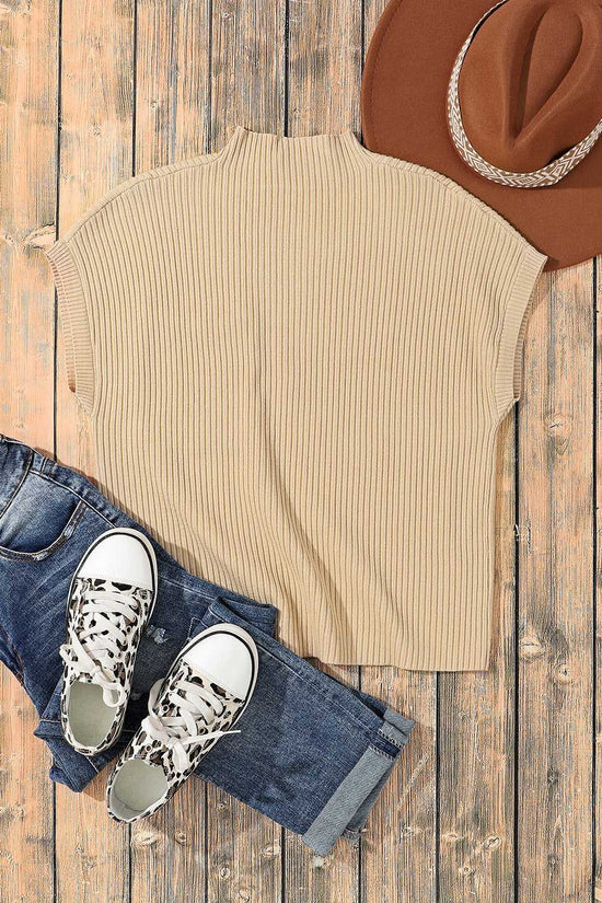 Ribbed Knit Short Sleeve Sweater