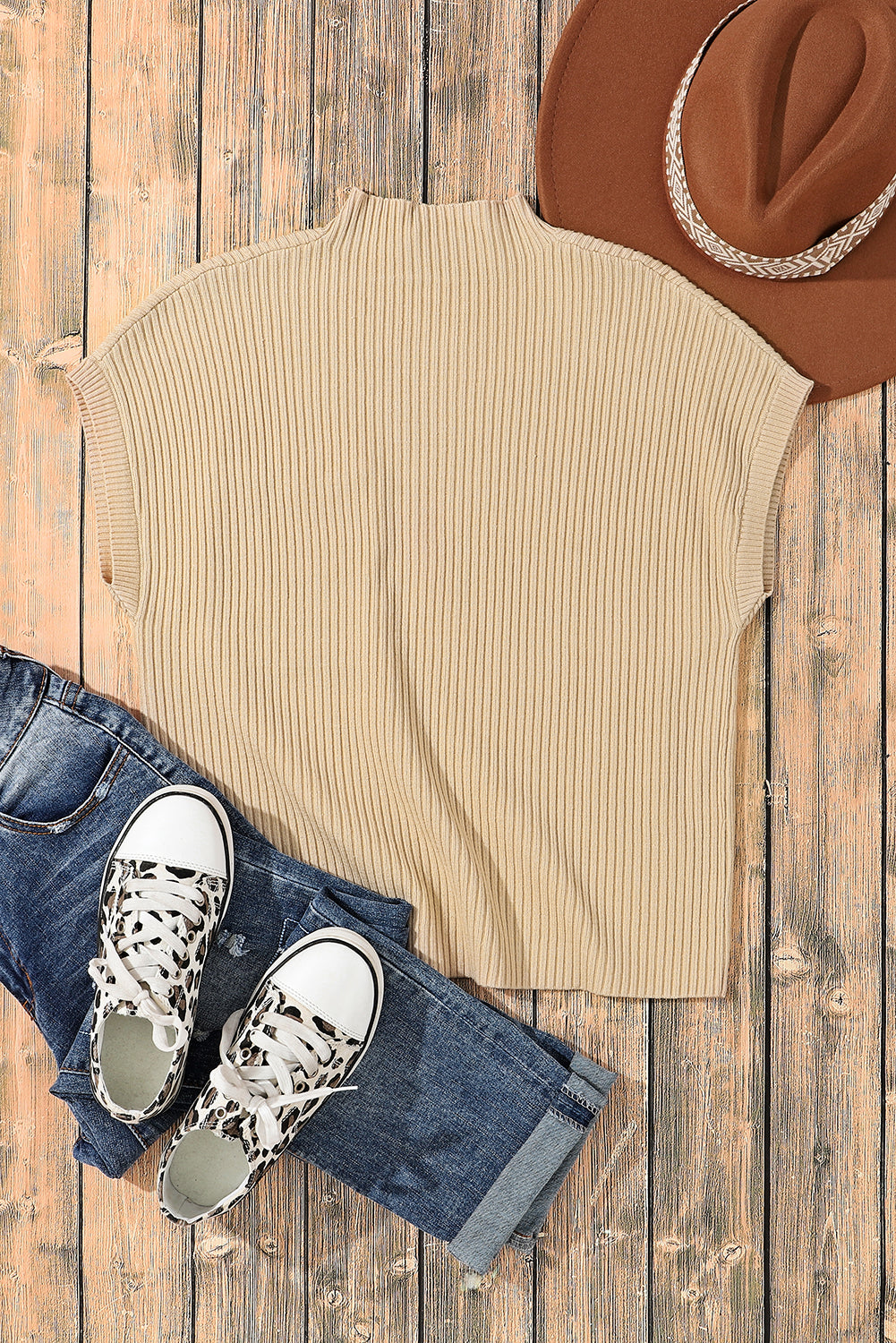 Ribbed Knit Short Sleeve Sweater – Soft & Stylish