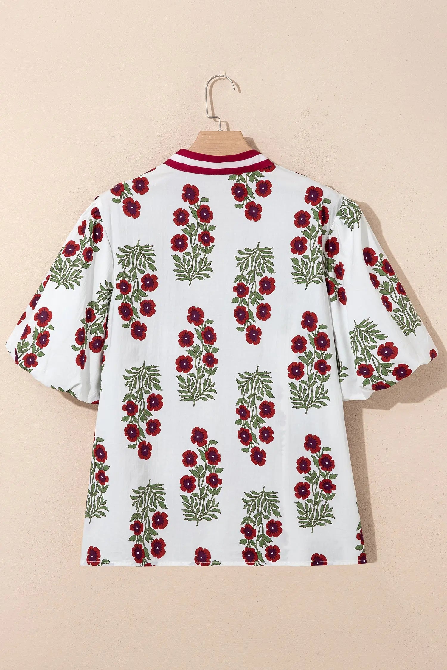 Plus size floral ricrac trim cotton blouse puff sleeve v neck colourblock blouses