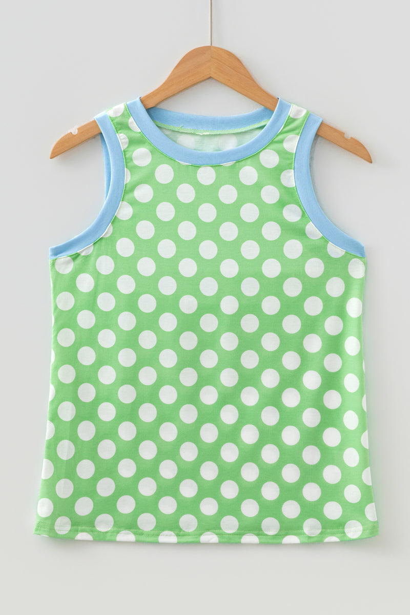 Polka Dot Contrast Trim Round Neck Loose Tank Top Women UK
