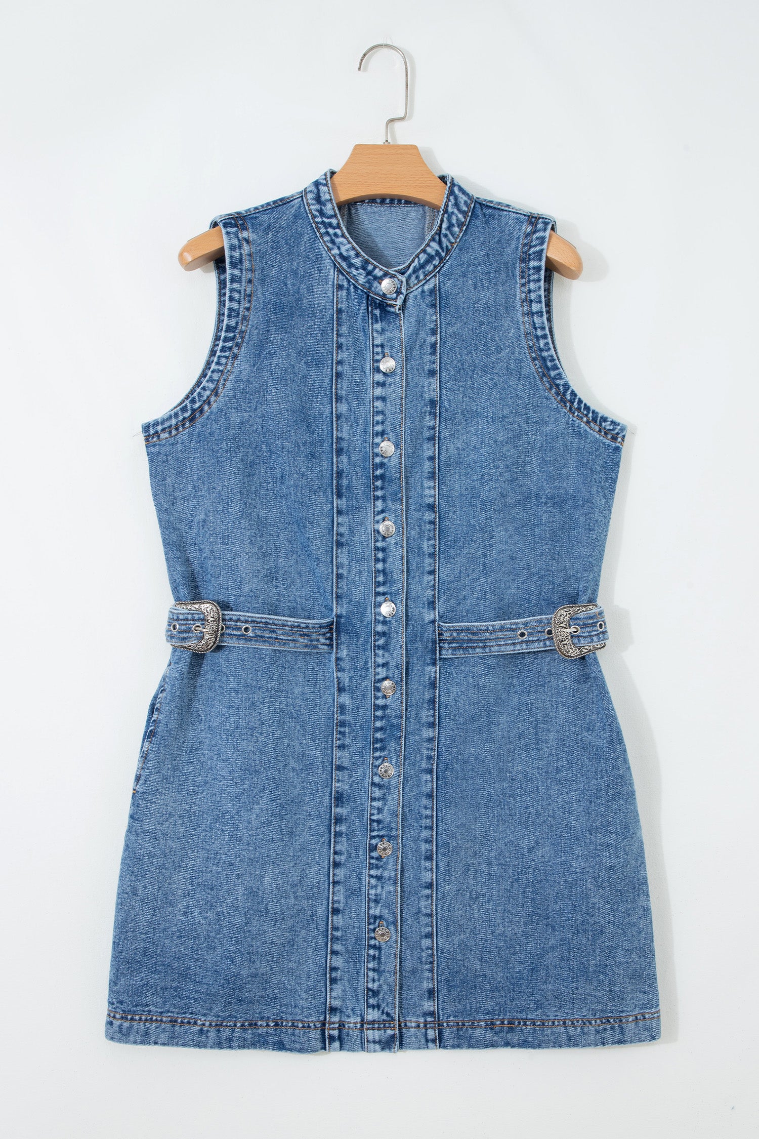 Western Belt Sleeveless Denim Dress