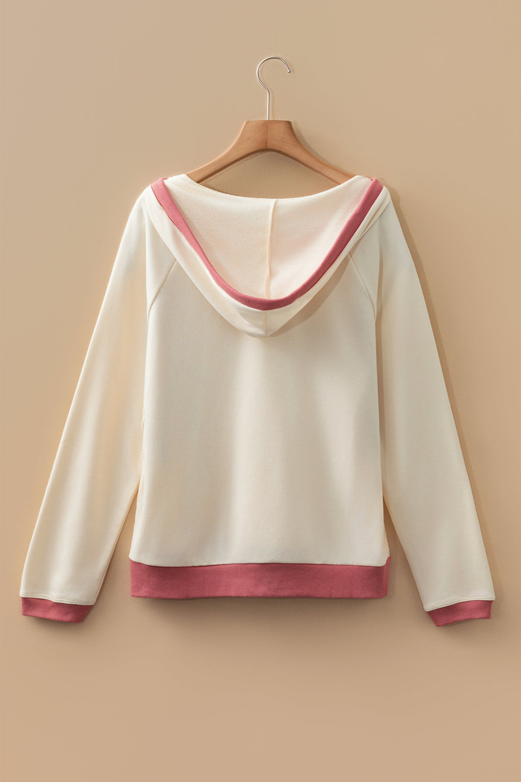 White Contrast Trim Crochet Knit Hoodie