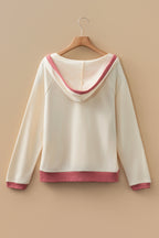White Contrast Trim Crochet Knit Hoodie