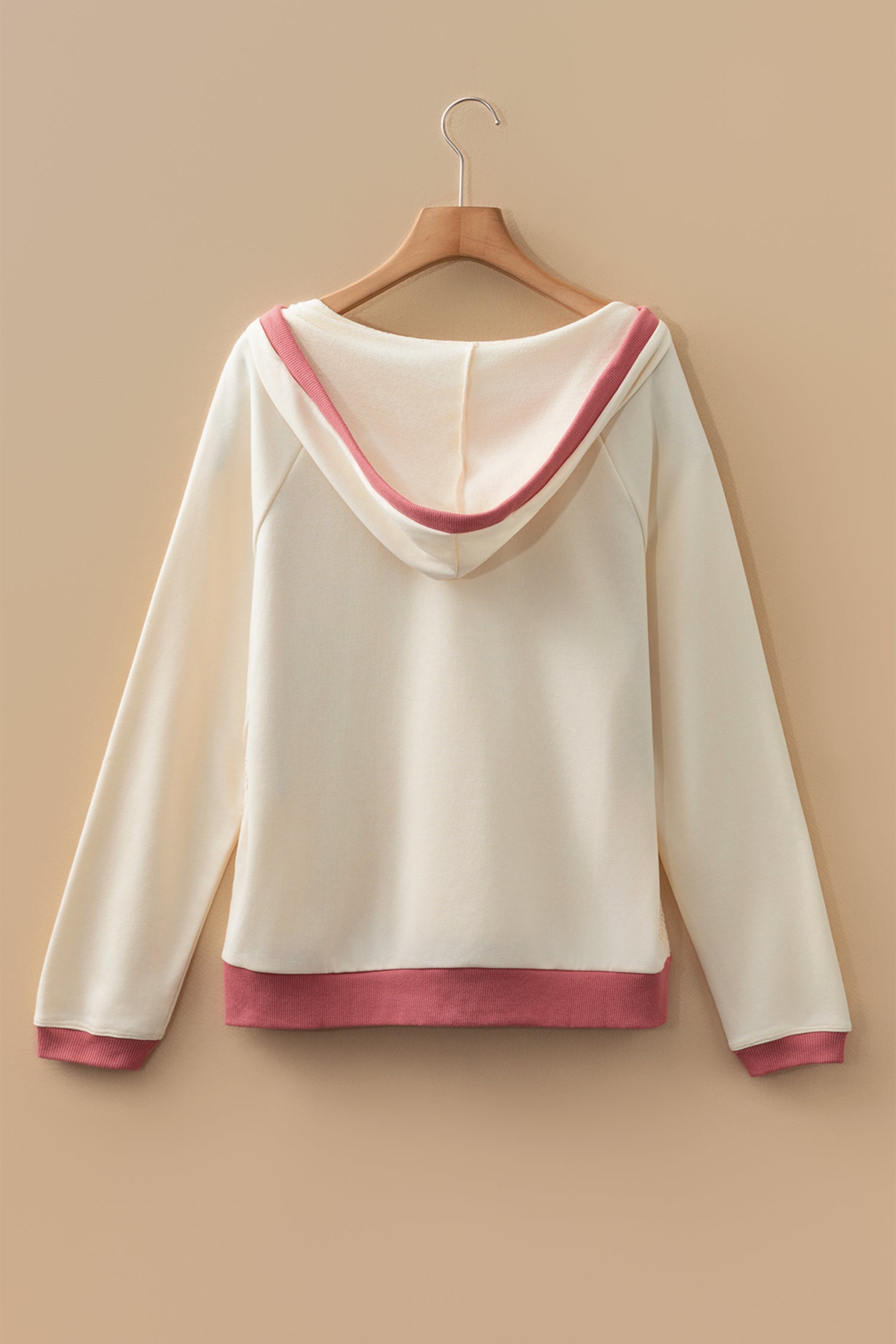 White Contrast Trim Crochet Knit Hoodie