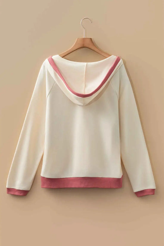 Women’s white contrast trim crochet knit hoodie | fadhionfitz