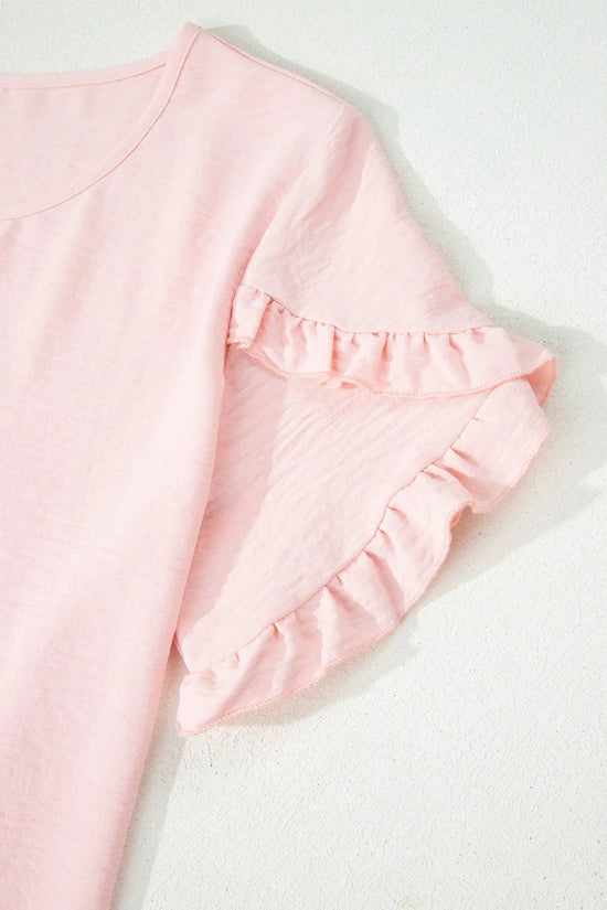 Ruffle trim round neck blouse | fashionfitz