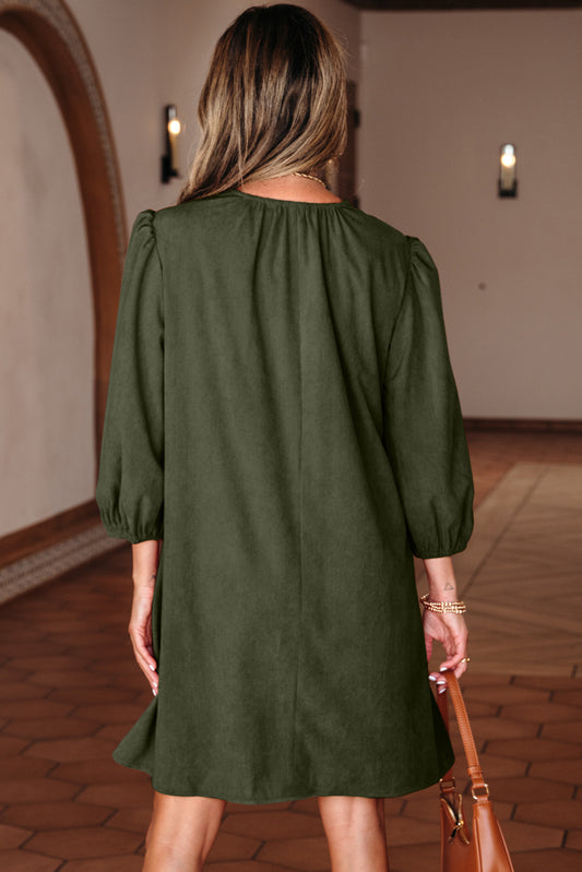 Moss Green Pleated Corduroy Mini Dress