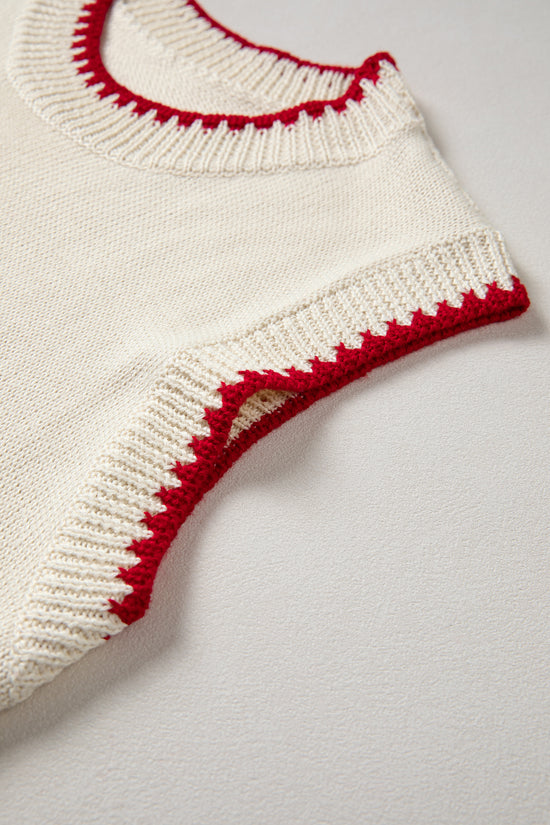 Plaid Crawfish Embroidery Crew Neck Knit Sweater Vest