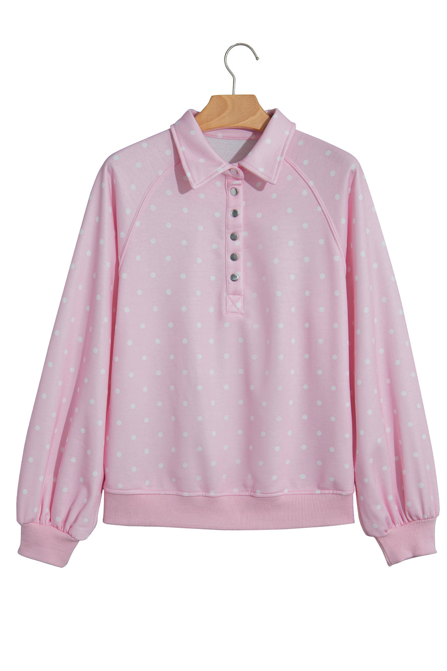 Pink Polka Dot Metal Button Collar Pullover Sweatshirt Women UK