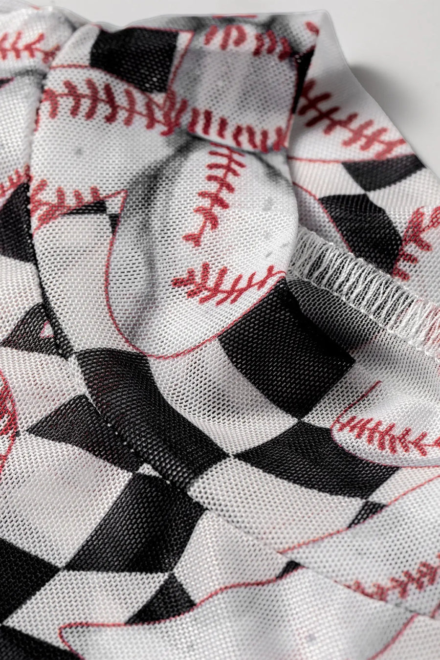 Plaid Baseball Bow Long Sleeve Mesh Top Women UK
