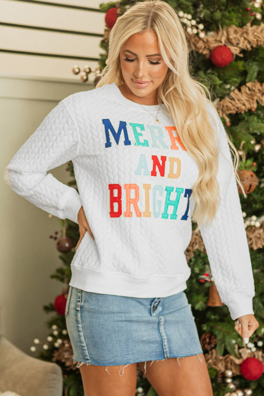 Chenille Cable Knit Slogan Sweatshirt Women UK