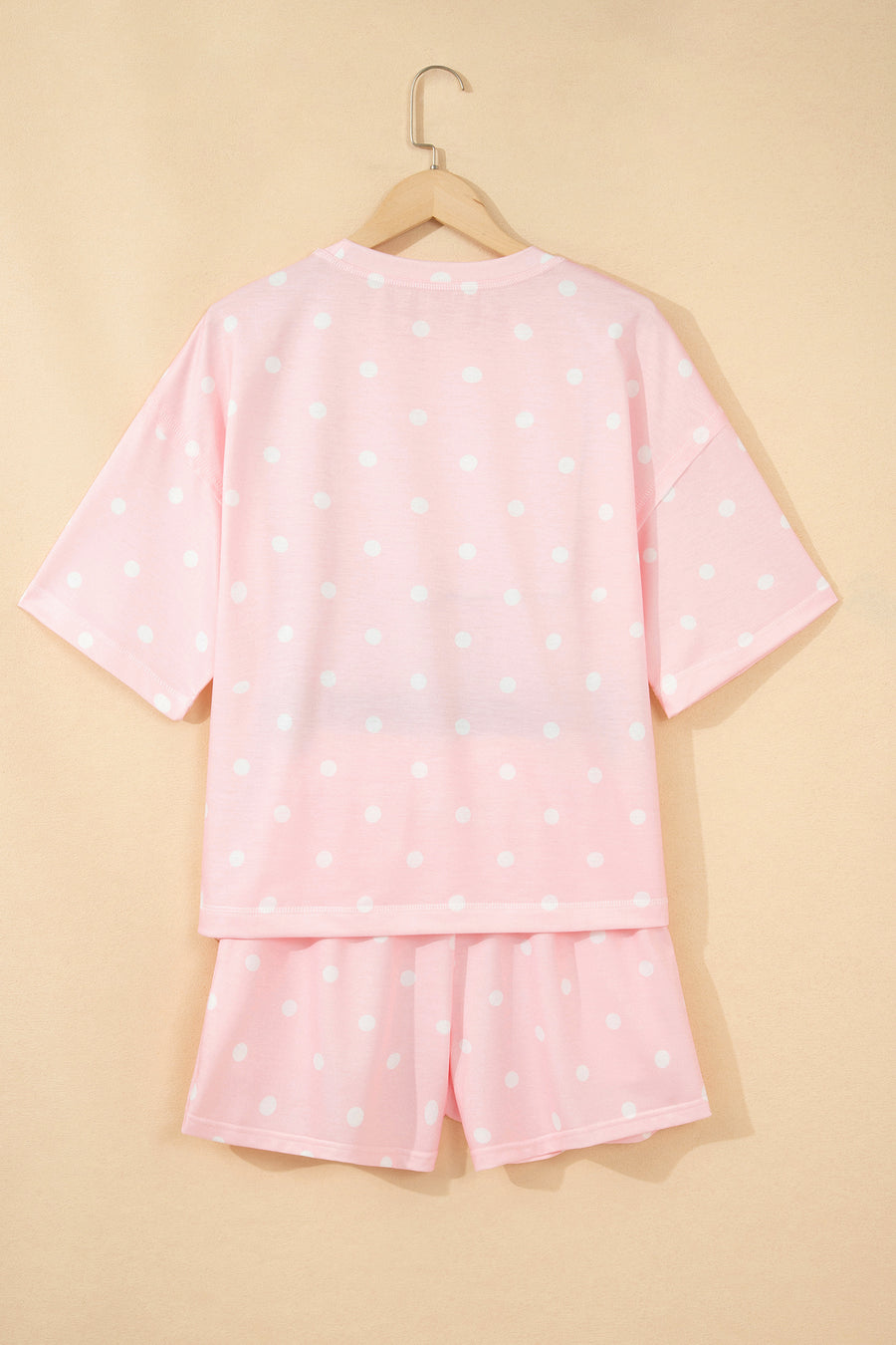 Polka Dot Exposed Seam Loose Tee Drawstring Shorts Two-Piece Set — angled third option | Fashionfitz UK