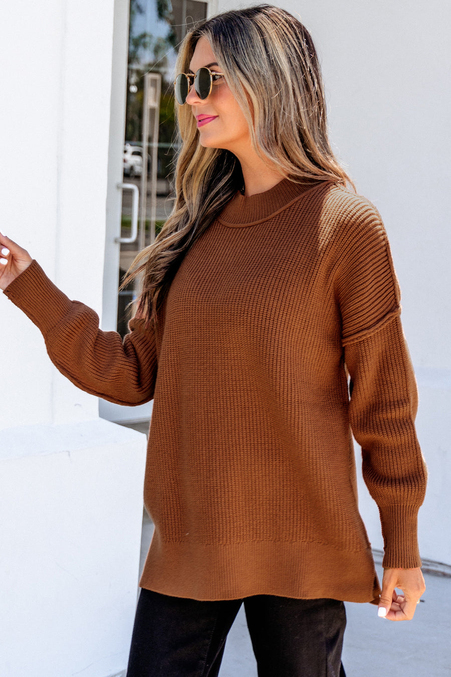 Mock Neck Oversized Tunic Sweater Women UK