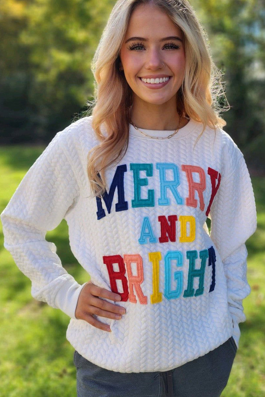 Chenille Cable Knit Slogan Sweatshirt Women UK