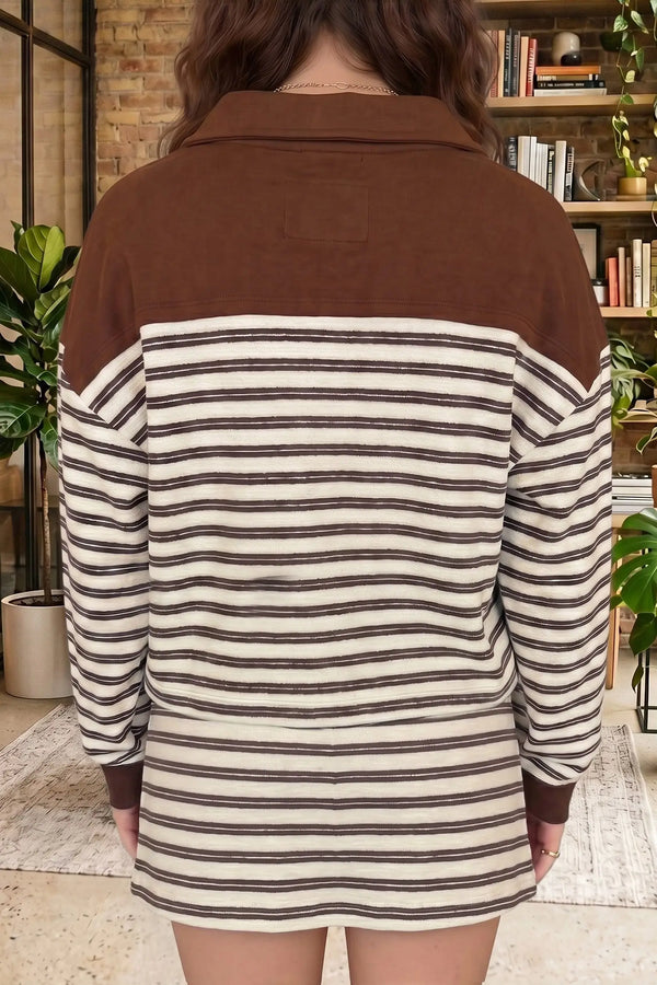 Brown stripe skirt set back view — Fashionfitz UK