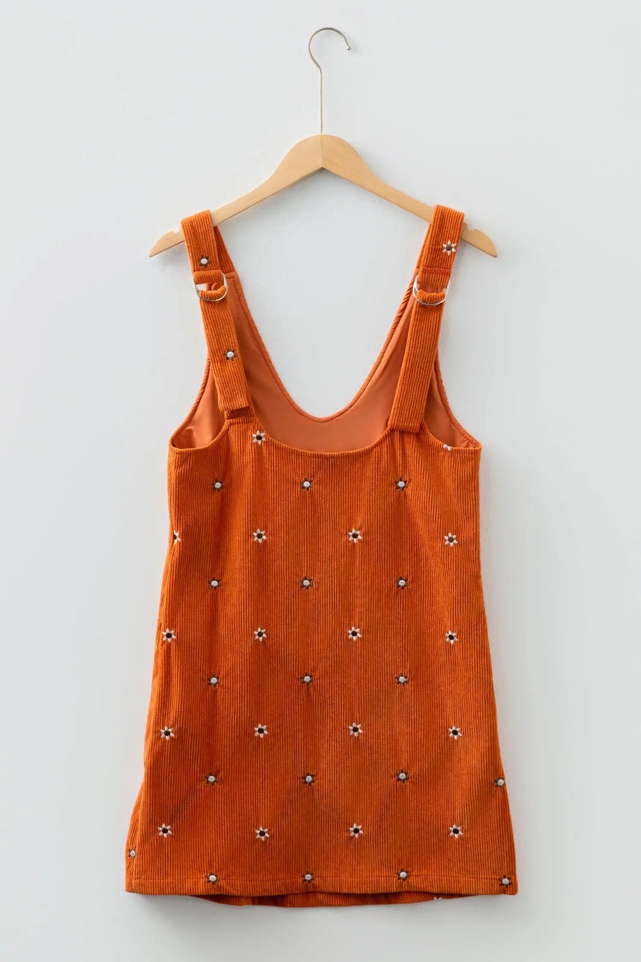 Gold Flame Flower Embroidered Corduroy Overall Mini Dress Women UK — model shot