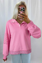 Embroidered Flower Snap Sweatshirt