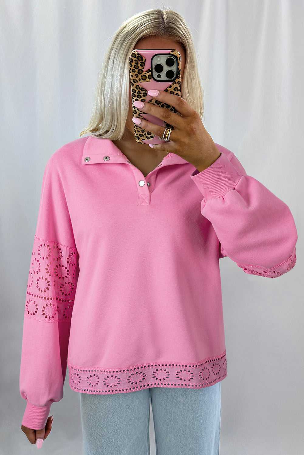 Embroidered Flower Snap Sweatshirt