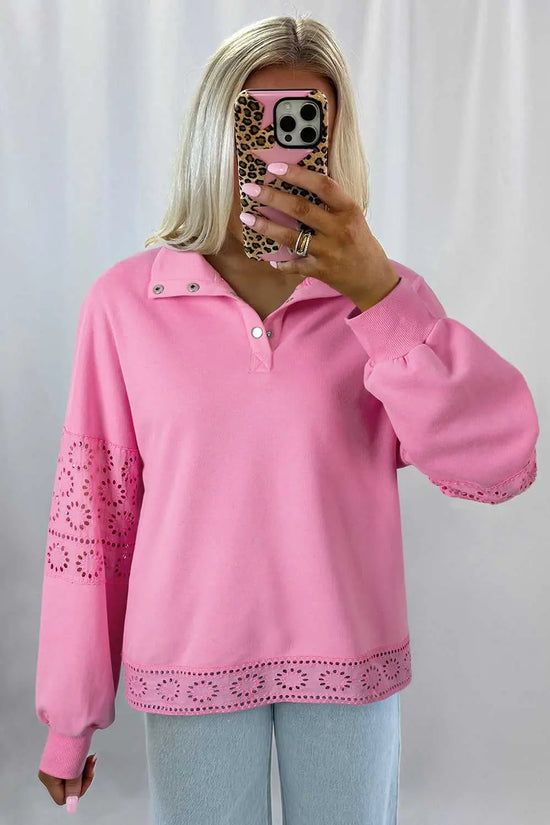 Embroidered flower snap sweatshirt sweatshirts