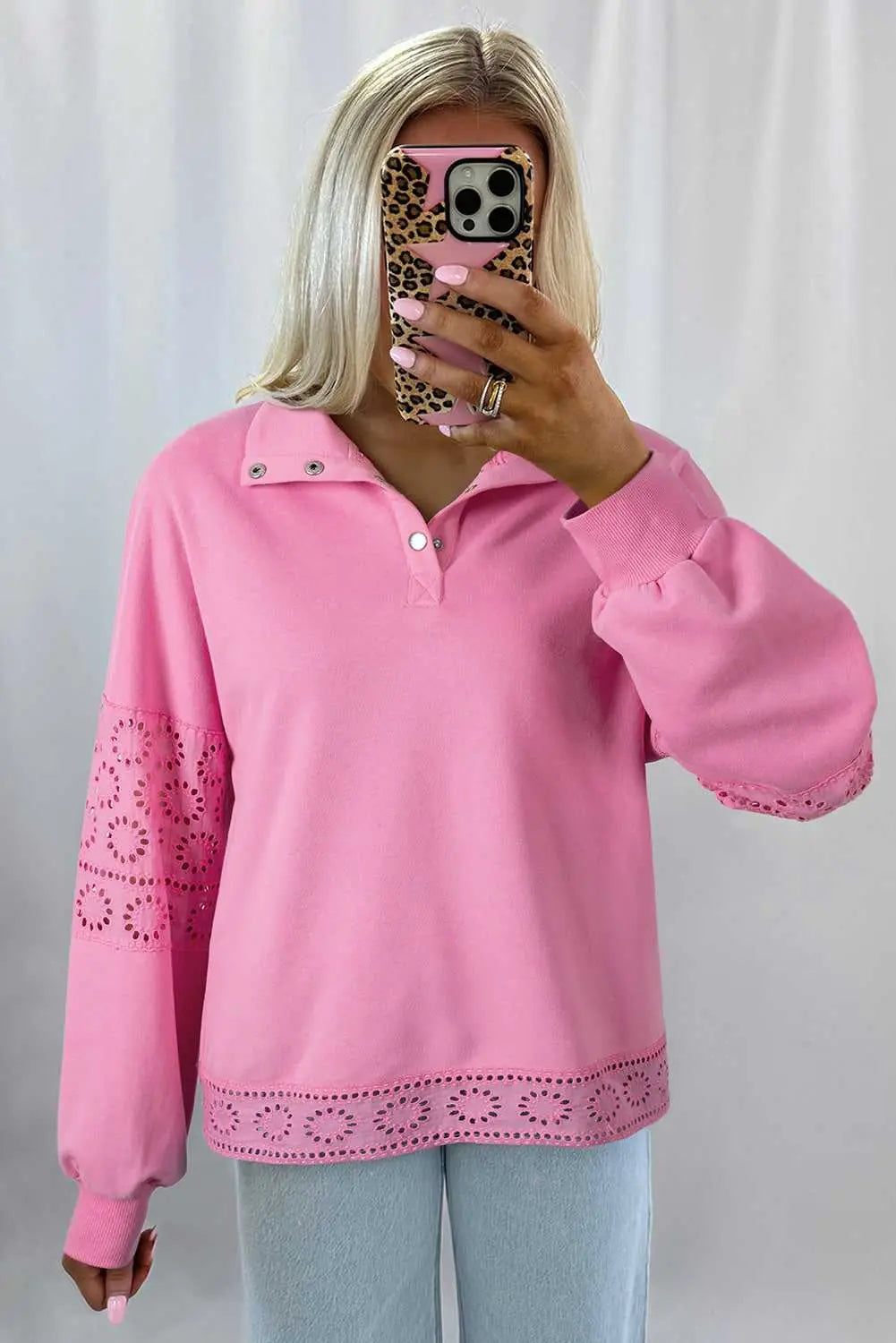 Embroidered flower snap sweatshirt sweatshirts