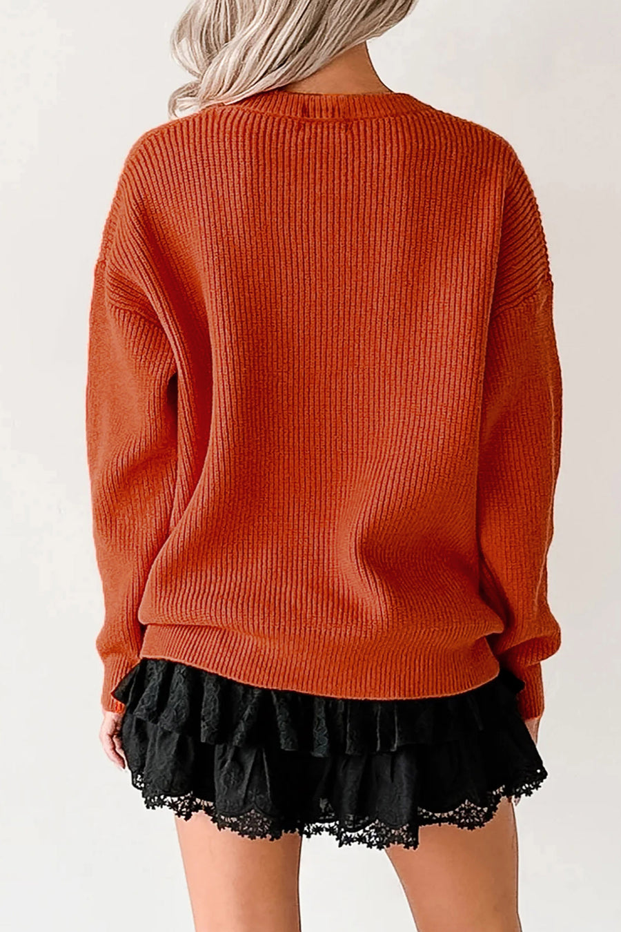 Halloween Drop Shoulder Round Neck Sweater