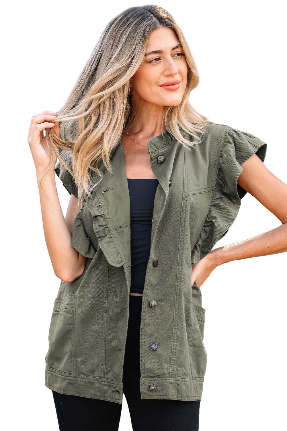 Green Bay Ruffled Denim Vest