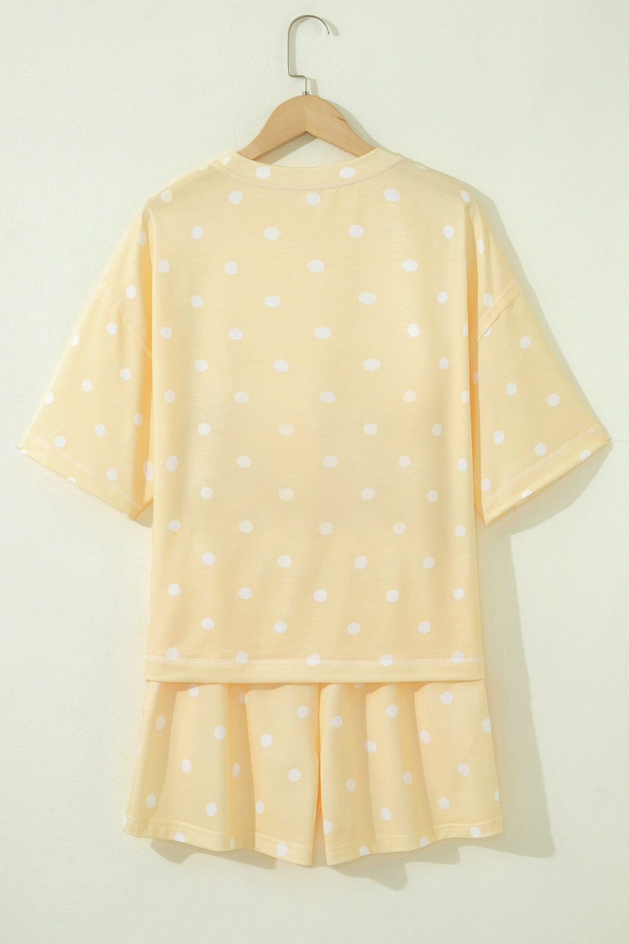 Polka Dot Exposed Seam Loose Tee Drawstring Shorts Two-Piece Set