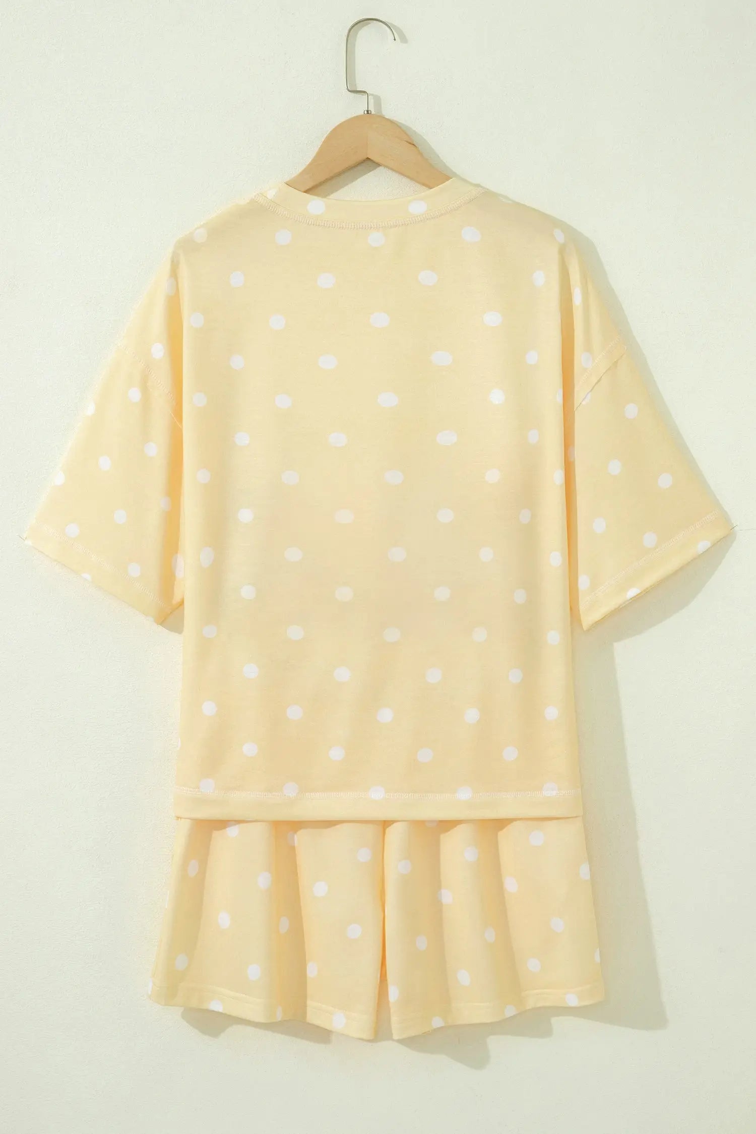 Polka Dot Exposed Seam Loose Tee Drawstring Shorts Two-Piece Set