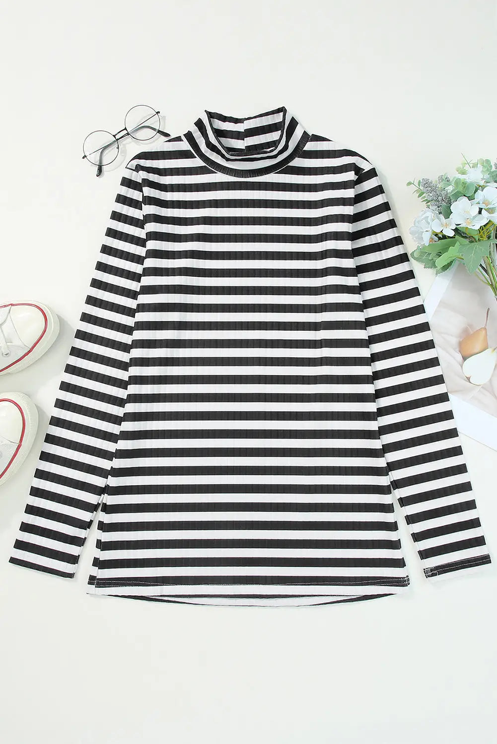 Striped textured knit long sleeve tee clothing tops