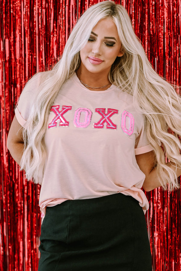 Pink Valentines Shiny XOXO Graphic T-Shirt Women UK