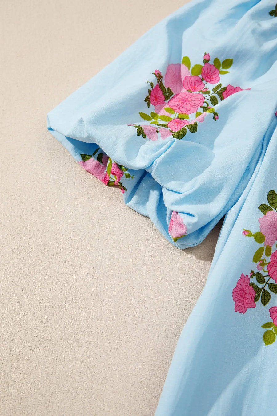 Sky Blue Floral Ricrac Trim Bubble Sleeve Mini Dress Women UK