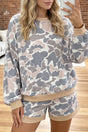 Multicolour Camouflage Patchwork Colorblock 2pcs Long Sleeve Top and Shorts Set