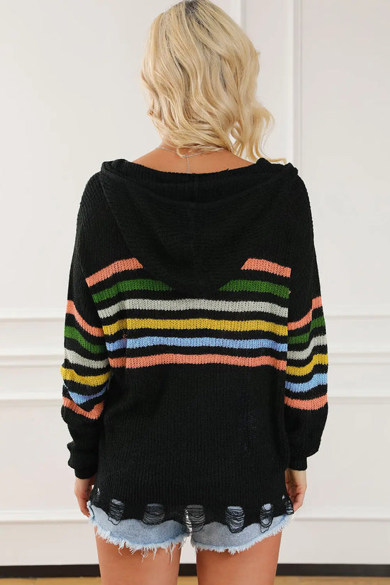 Striped zip up hooded sweater sweaters
