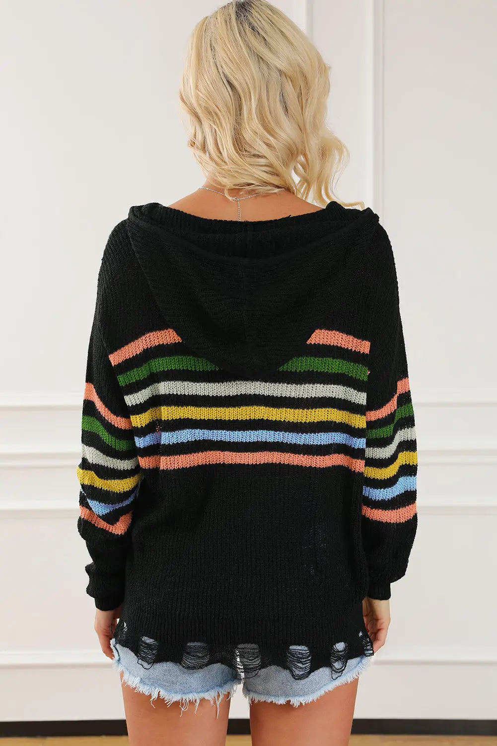 Striped zip up hooded sweater sweaters
