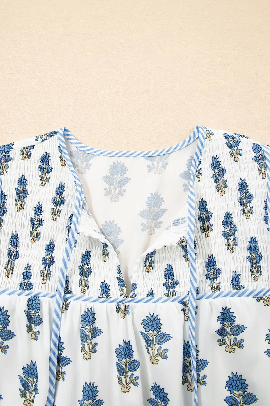 Sky Blue Floral Puff Sleeve Tied Neck Pocketed Mini Dress Women UK