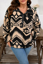 Black Plus Size Aztec Print Plush Sweatshirt