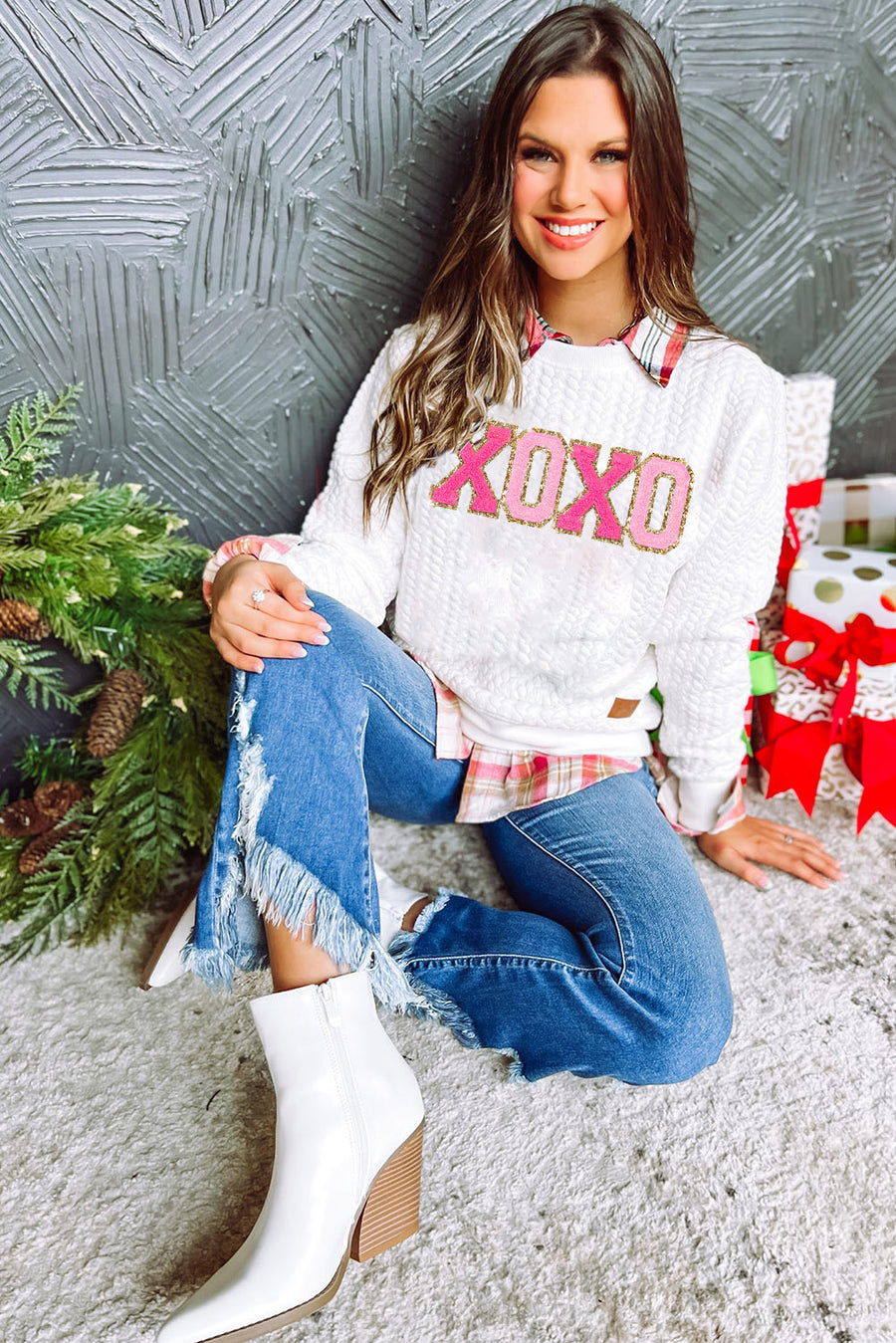 Chenille Cable Knit Slogan Sweatshirt Women UK
