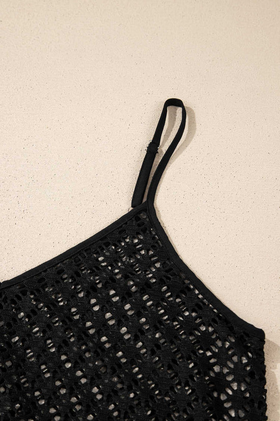 Close-up of black see-through crochet straps