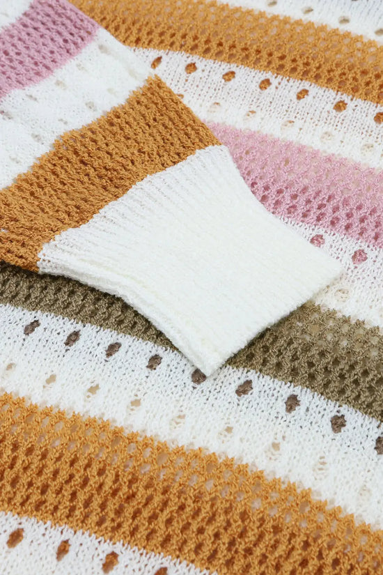 Chic multicolor striped hollow knit sweater | fashionfitz