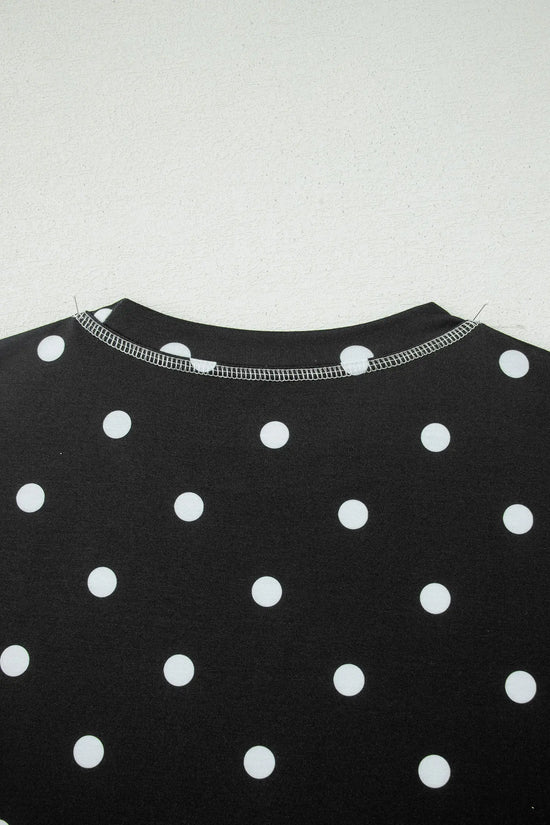 Polka Dot Exposed Seam Loose Tee Drawstring Shorts Two-Piece Set