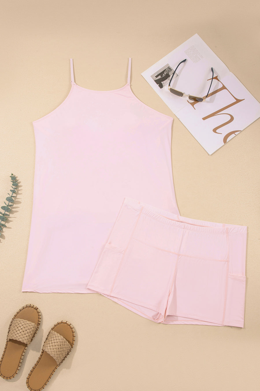 Plus Size Sleeveless Dress With Built-In Shorts Set