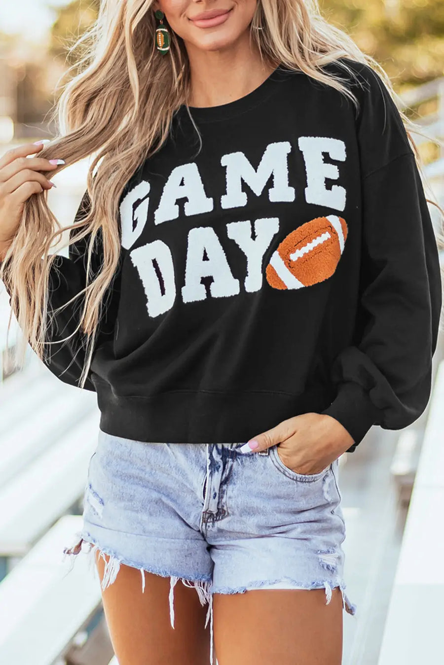 Red Dahlia Chenille Varsity Striped Puff Sleeve Sweatshirt Women UK
