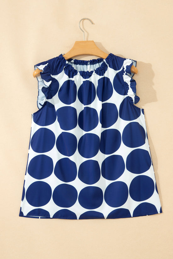 Polka Dot Frill Trim Round Neck Sleeveless Shift Tank Top
