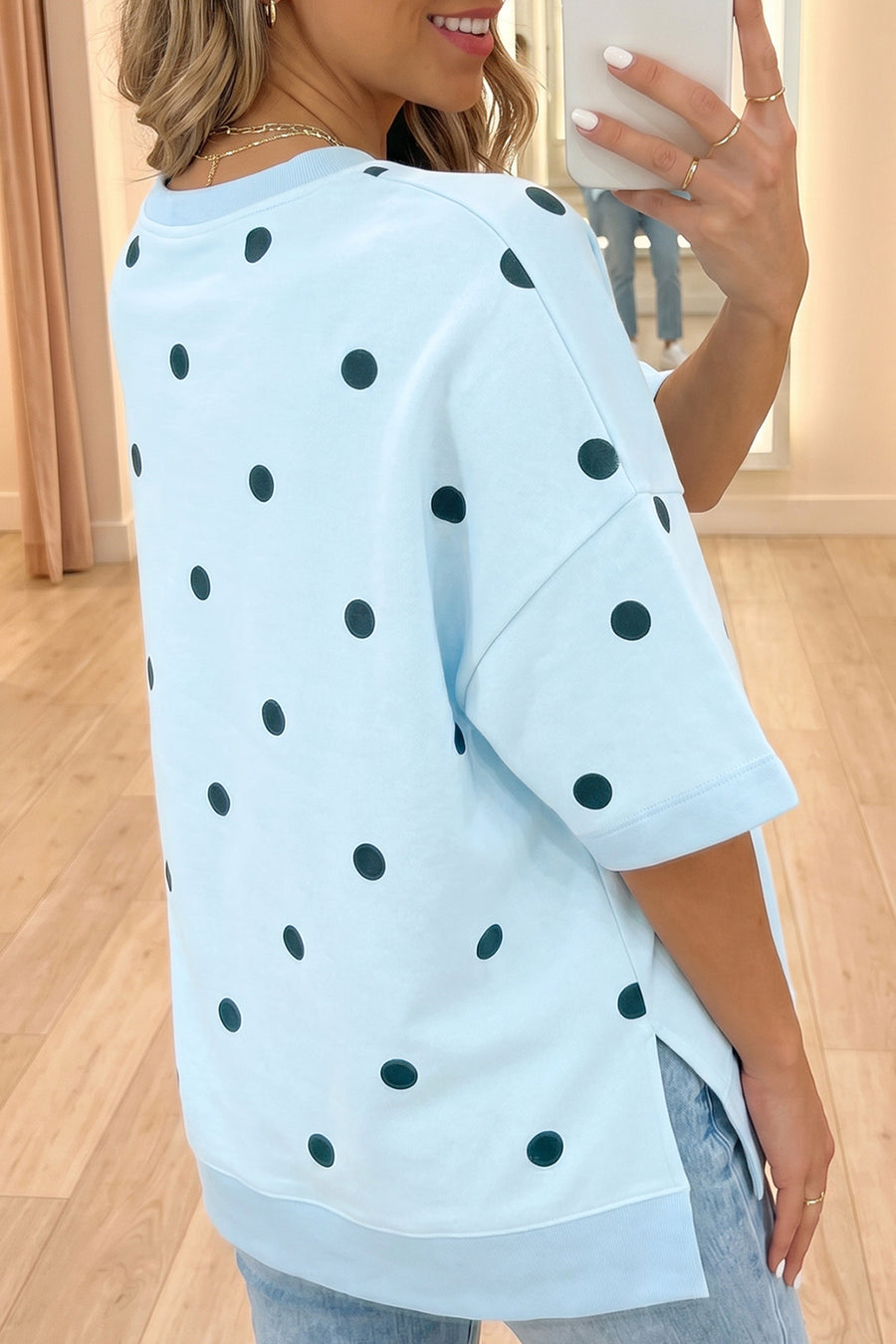 Polka Dot Crossed Seam Detail Oversized Tee Women UK