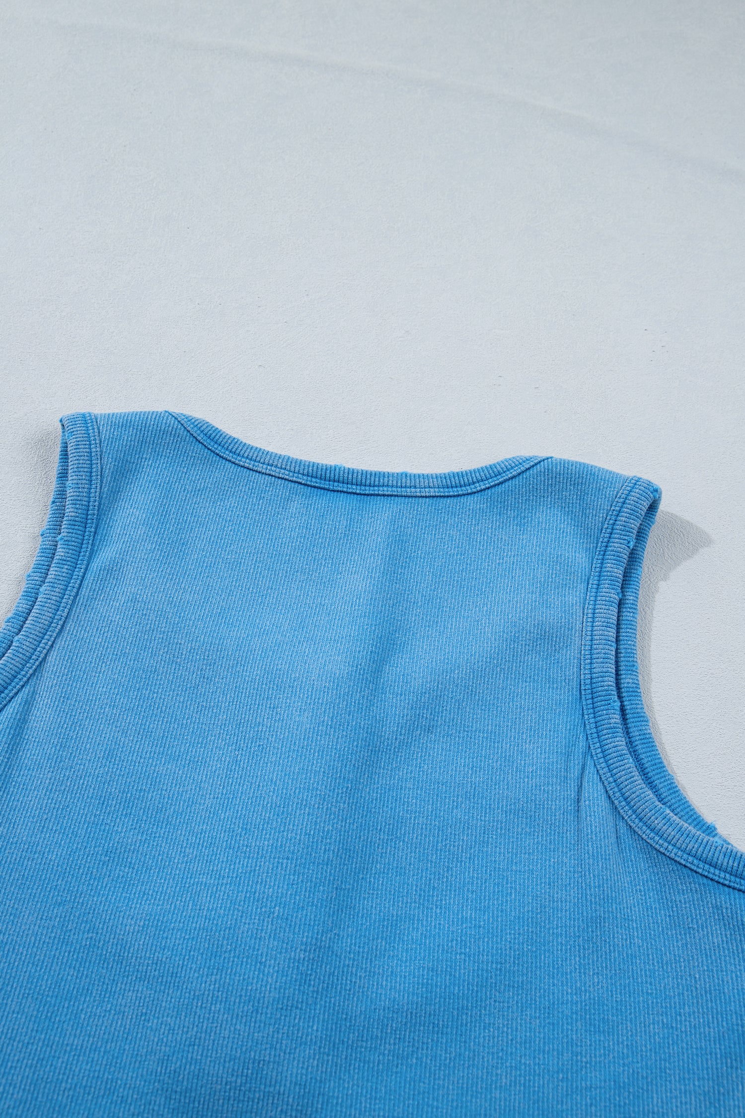 Vintage Distressed Ribbed Mineral Wash Button Neck Tank Top