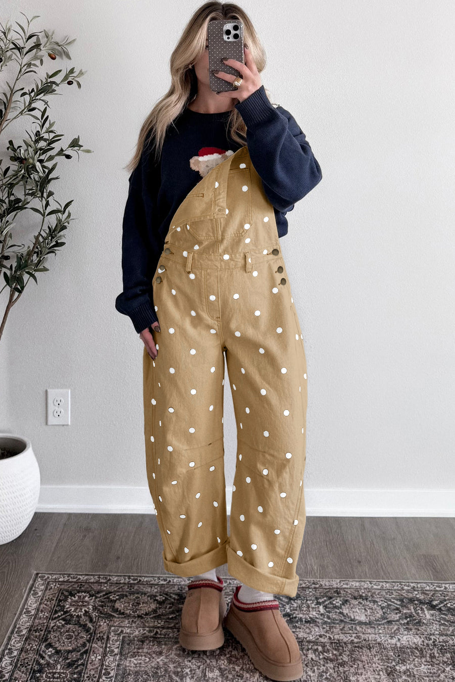 Polka Dot Denim Barrel Overalls Jumpsuit Women UK