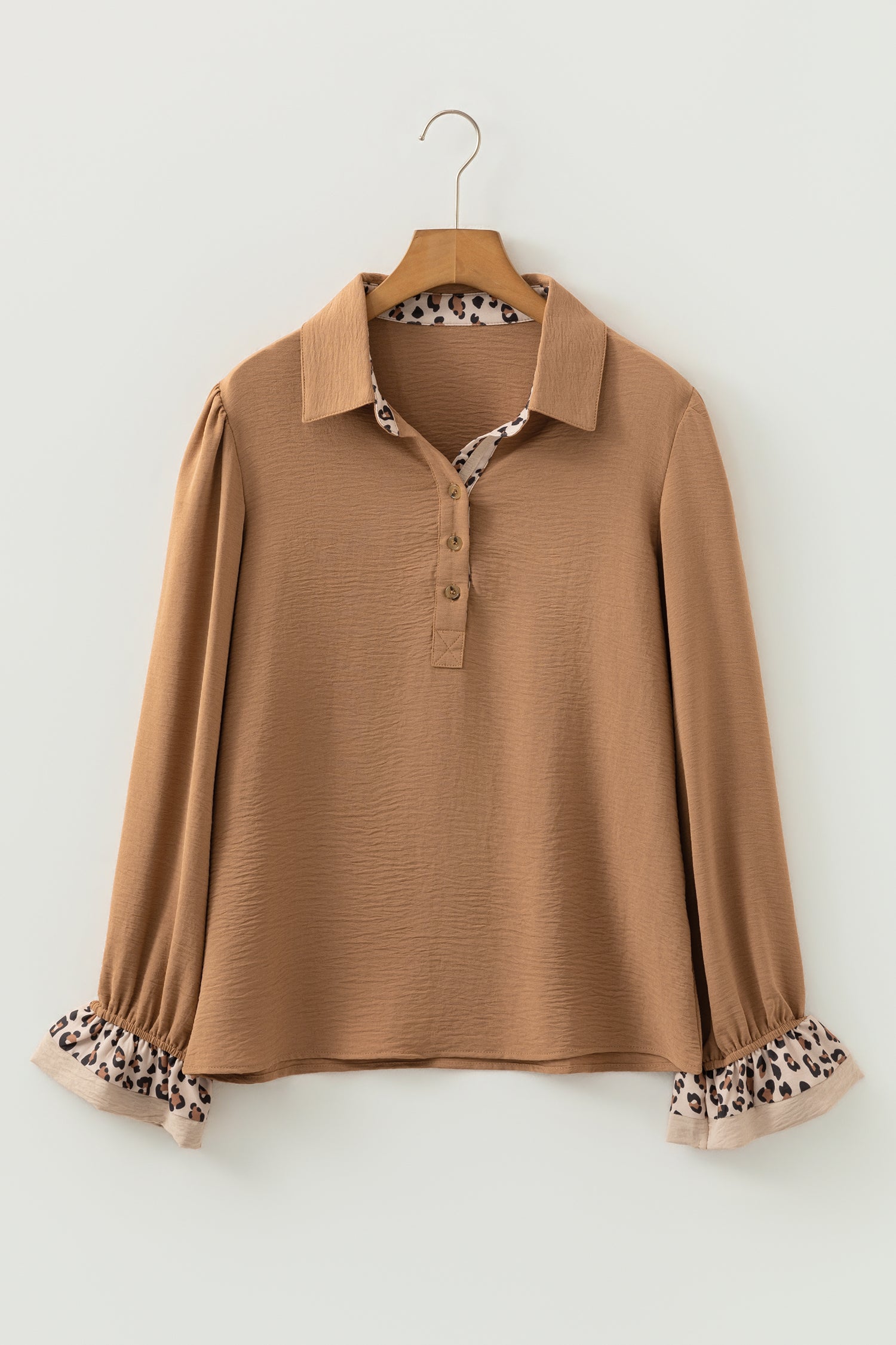 Camel Leopard Fusion Polo Blouse